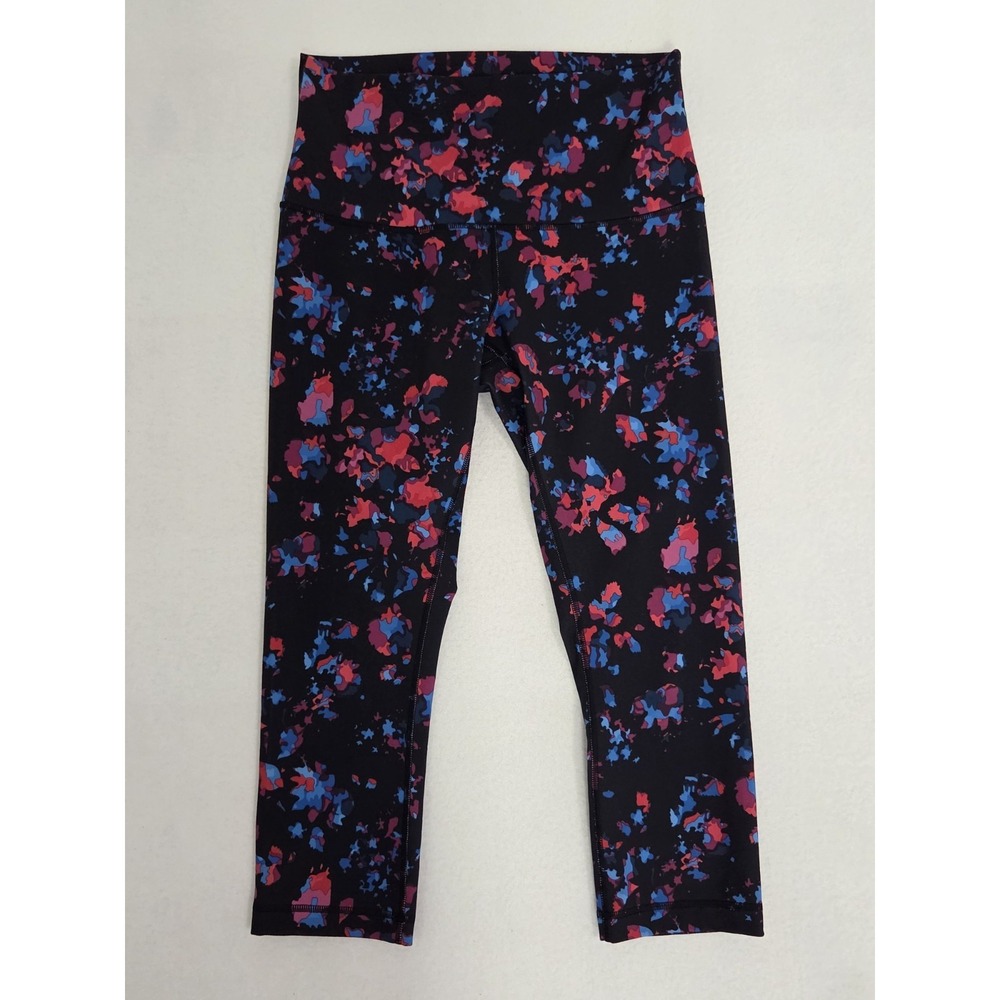 Lululemon Leggings Womens Size 10 Capri Cropped Black Floral Yoga Pant 23"